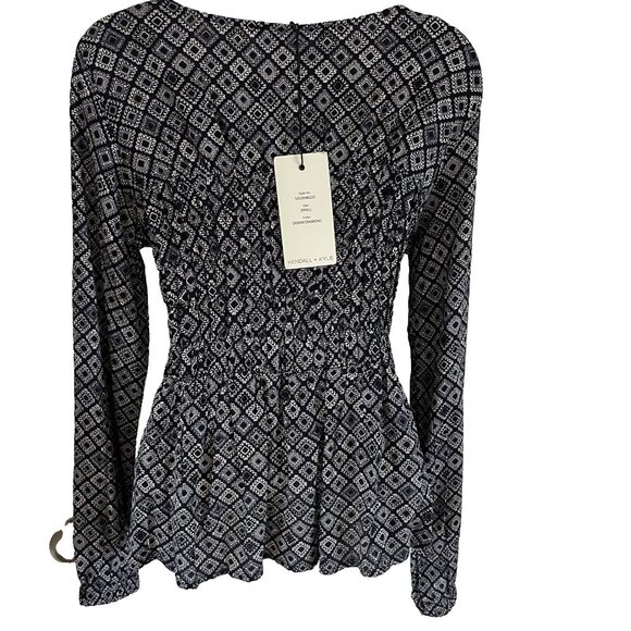 Kendall + Kylie Long Sleeve Smocked Peplum Blouse S - Picture 3 of 13